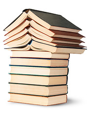Image showing Stack of open and closed old books rotated