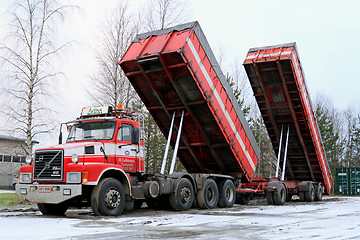 Image showing Volvo N12 Truck with Tipping Trailers Up