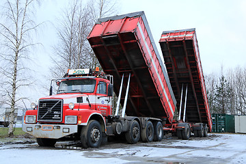 Image showing Volvo N12 Truck and Tipping Trailers Upwards