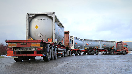 Image showing Two Tank Trucks Haul Flammable Goods