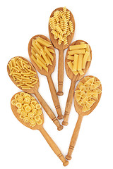 Image showing Pasta in Oak Spoons