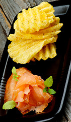 Image showing Smoked Salmon and Potato Chips