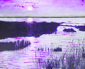 Image showing Original oil painting showing beautiful lake