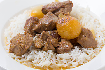 Image showing Lamb fricassee with rice side view