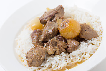 Image showing Lamb fricassee with rice angled