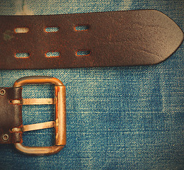 Image showing Old leather belt with a buckle