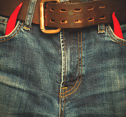 Image showing old jeans with red chili pepper 