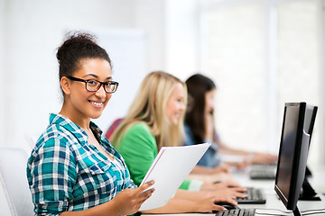 Image showing african student with computer studying at school