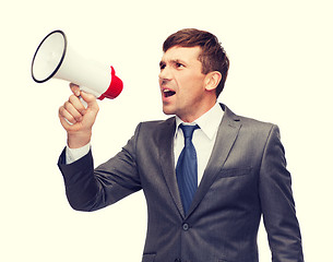 Image showing buisnessman with bullhorn or megaphone