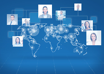 Image showing pictures of businesspeople over world map