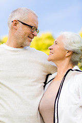 Image showing senior couple hugging in city park