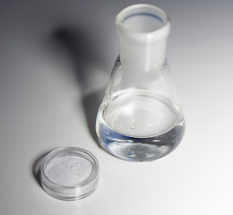 Image showing close up of flask with water or liquid chemical