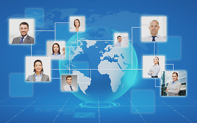 Image showing pictures of businesspeople over world map