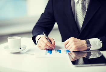 Image showing man with tablet pc and cup of coffee