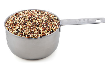 Image showing Mixed red, white and black quinoa in a cup measure