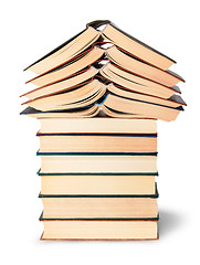 Image showing Stack of open and closed old books