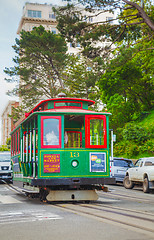 Image showing Famous cable car at a steep street