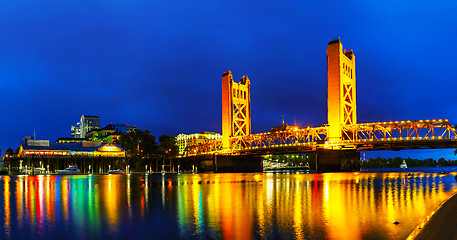 Image showing Panorama of Golden Gates drawbridge in Sacramento