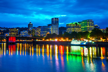 Image showing Downtown Portland cityscape at the night time