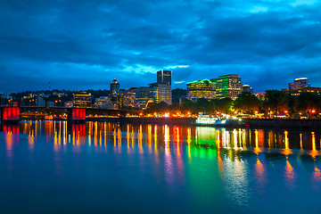 Image showing Downtown Portland cityscape at the night time