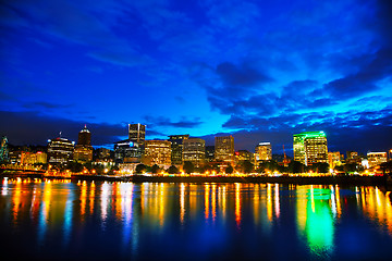 Image showing Downtown Portland cityscape at the night time