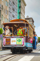 Image showing Famous cable car at a steep street