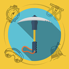 Image showing Flat design vector illustration for rock climbing. Ice axe