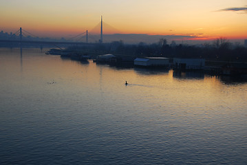 Image showing Sunset over Sava river