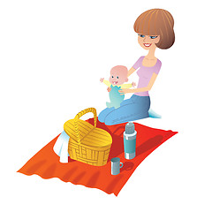 Image showing mother with baby on a picnic