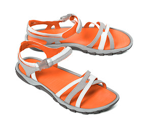 Image showing Pair of summer sandals on white background