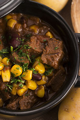 Image showing Tasty winter traditional hot pot stew with meat and vegetables 