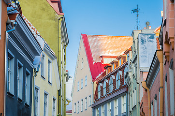 Image showing Narrow street in the Old Town of Tallinn with colorful facades