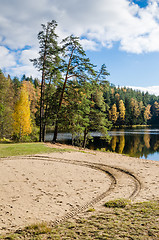 Image showing Beautiful autumn landscape with forest Lake  