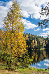 Image showing Beautiful autumn landscape with forest Lake  