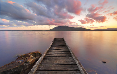 Image showing Queens Lake Reserve Jetty at sunset