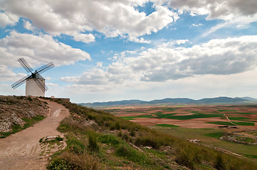 Image showing View of windmill in Consuegra, Spain