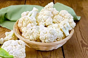 Image showing Cauliflower in basket on board