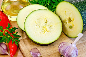 Image showing Zucchini with garlic and pepper on board