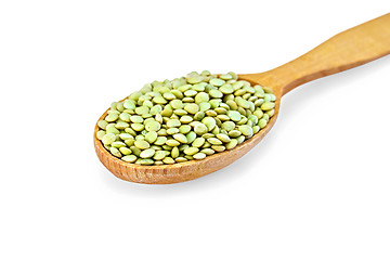 Image showing Lentils green in wooden spoon