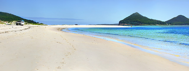 Image showing Jimmys Beach Hawks Nest eastern end with Mt Tomaree in view.