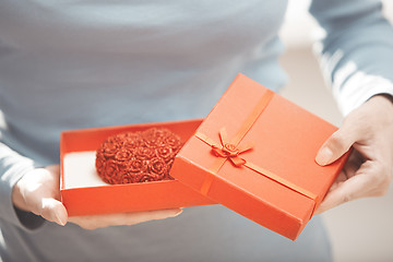 Image showing Woman with romantic cake