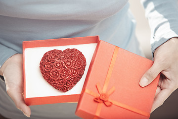 Image showing Woman with romantic cake