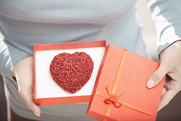 Image showing Woman with romantic cake