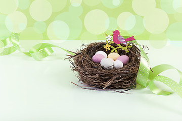 Image showing Easter nest with green background