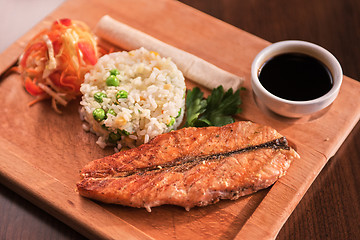 Image showing Grilled salmon with rice