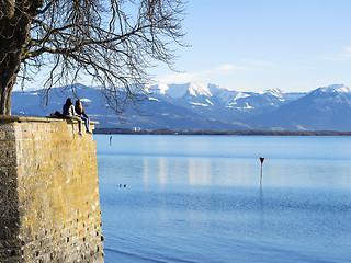 Image showing Lake Constance with rocks and people