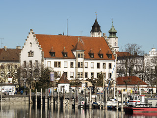 Image showing Lindau harbor with buildings