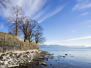 Image showing Lake Constance with rocks and trees