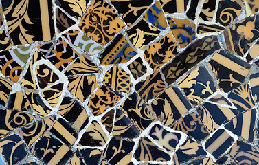 Image showing Close-up of the ceramics in Park Guell Barcelona created by Gaud