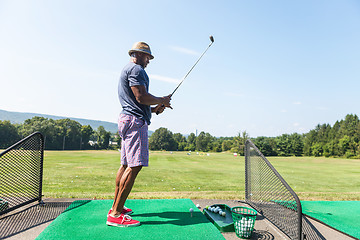 Image showing Golfer Teeing Up